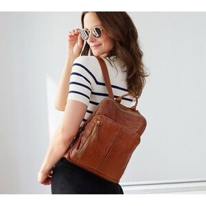 Stylish Tan Leather Backpack for Women - Tooled Brandy